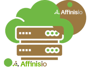 Server racks sitting between clouds to indicate deployment on local hardware or on your own internally controlled cloud