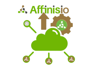 Affinisio cloud linked to separate nodes beside a gear, indicating infrastructure owned, procured or hosted as segregated tenants