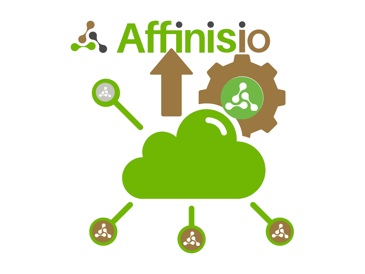 Affinisio cloud linked to separate nodes beside a gear, indicating infrastructure owned, procured or hosted as segregated tenants